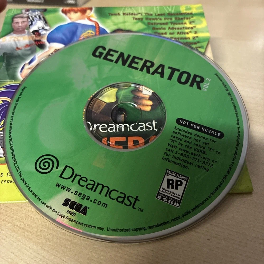 SEGA Dreamcast Generator Vol 2 Demo Disc Sonic Adventure Tony Hawk's Pro Skater
